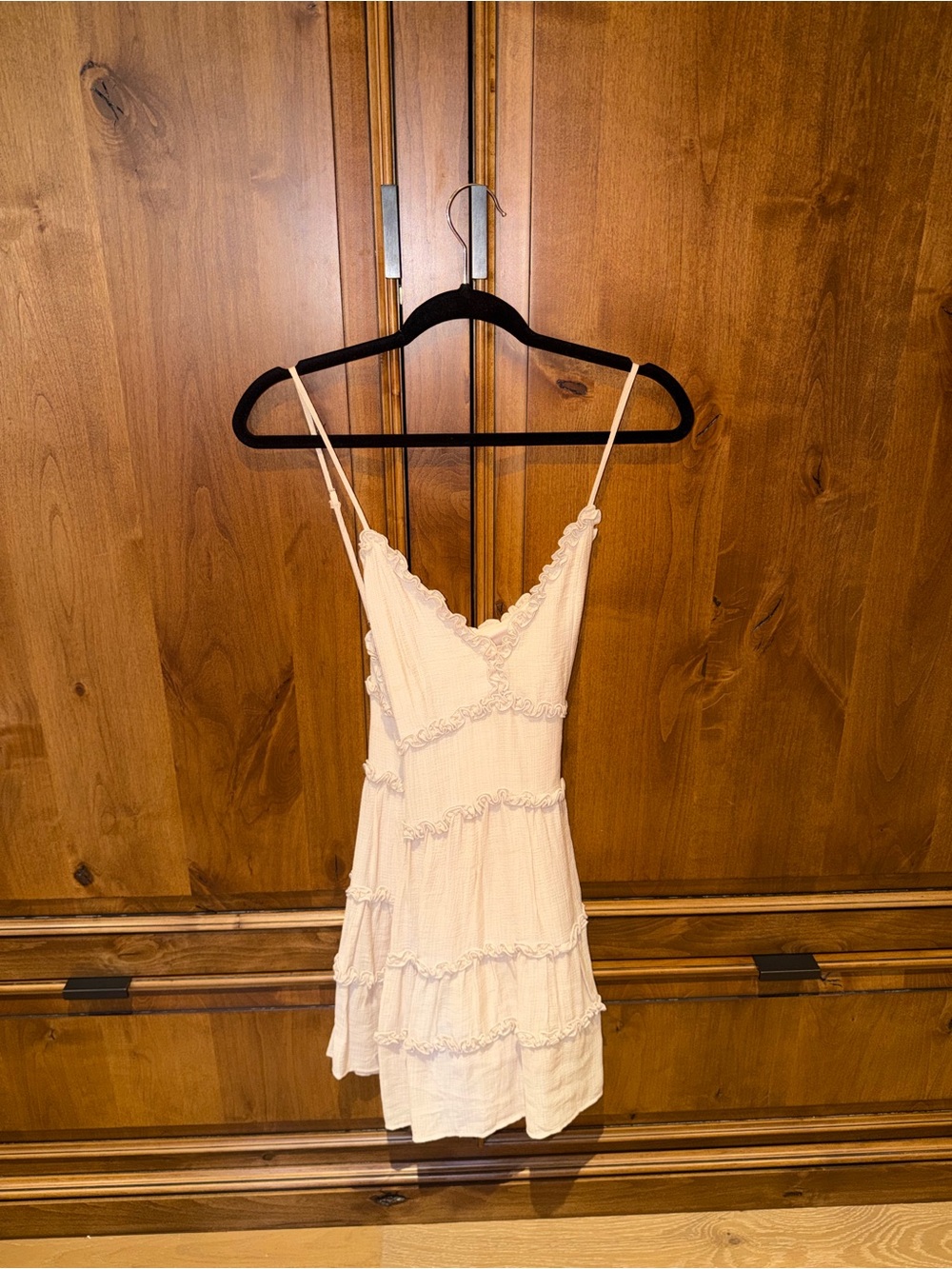 Spaghetti Strap Ruffle Tiered Mini Dress in Cream
